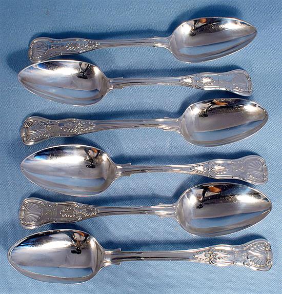 A matched set of six Victorian silver Kings pattern table spoons, Length: 224mm, weight 19.5oz/607grms